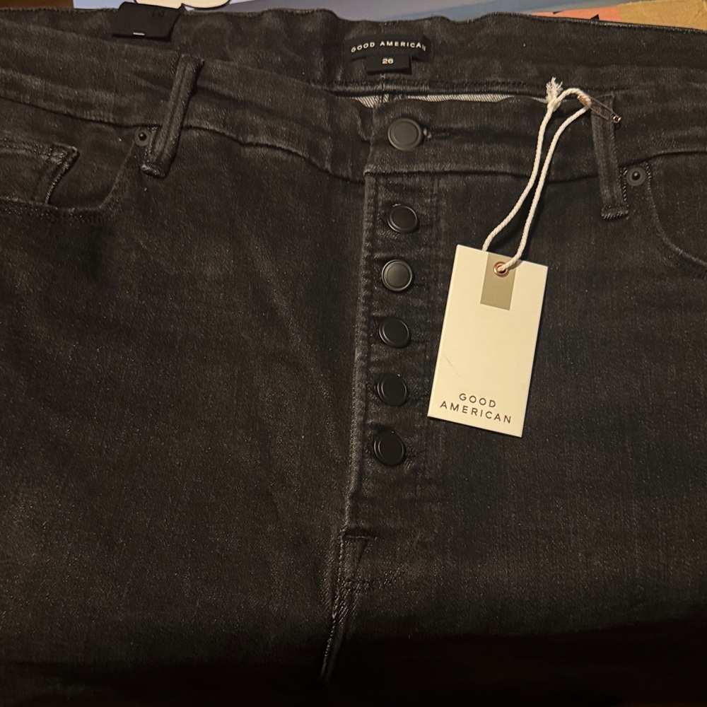 Good American Black High-Rise Button Fly Jeans